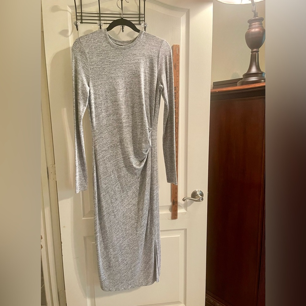Banana Republic Luxespun Side Ruched Heather Gray Long Sleeve Dress in TALL